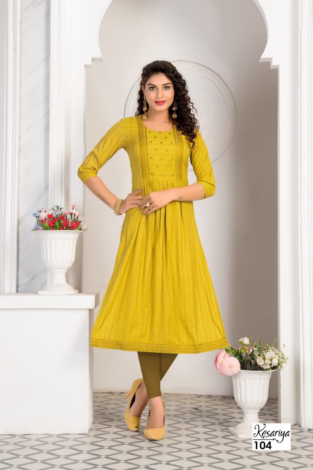 Hirwa Kesariya Rayon Naira Cut Designer Kurtis Catalog
